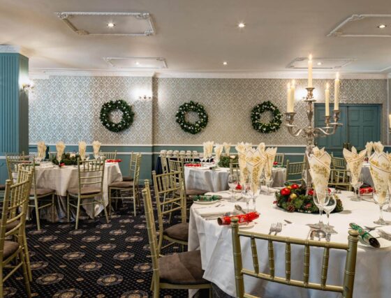 Cumberland Ballroom Dressed for Christmas Party, Dooly's Hotel